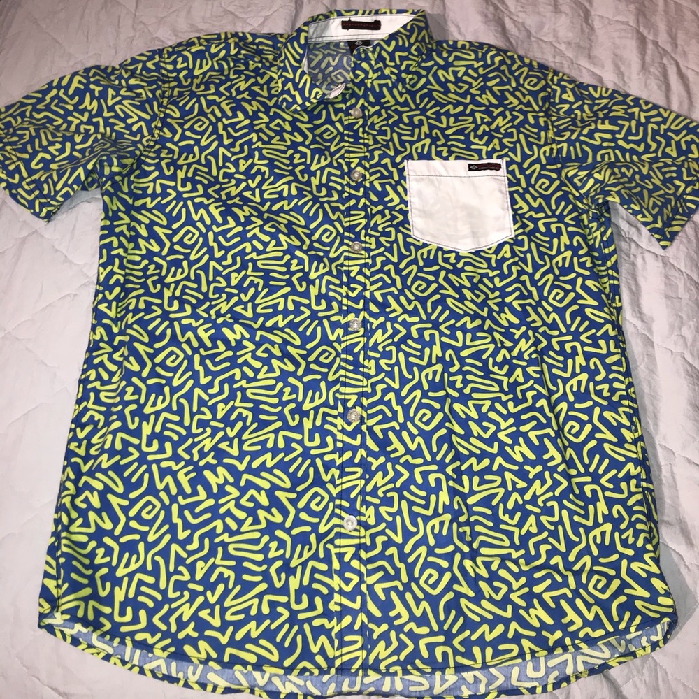 Lime green pattern and Blue Button Down Shirt